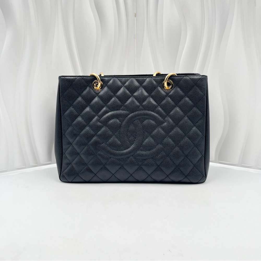 CHANEL Grand Shopping Tote Black Caviar Leather with Gold Hardware